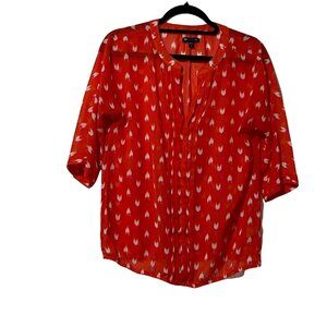 Gap Womens Size M Red Lightweight Blouse With Heart Design 3/4 Sleeves